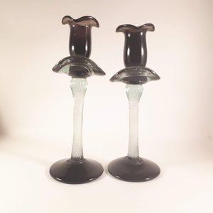 Unique Vintage Deep Purple and clear Crystal Candle holders 8.5 " Inches